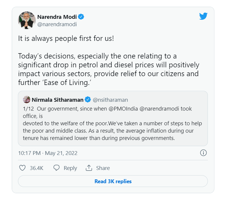 印度财政部长尼尔马拉·西塔拉曼(Sitharaman)推特截图