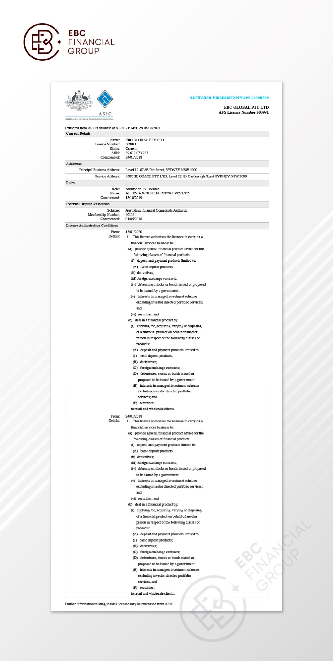 EBC GLOBAL PTY LTD监管号