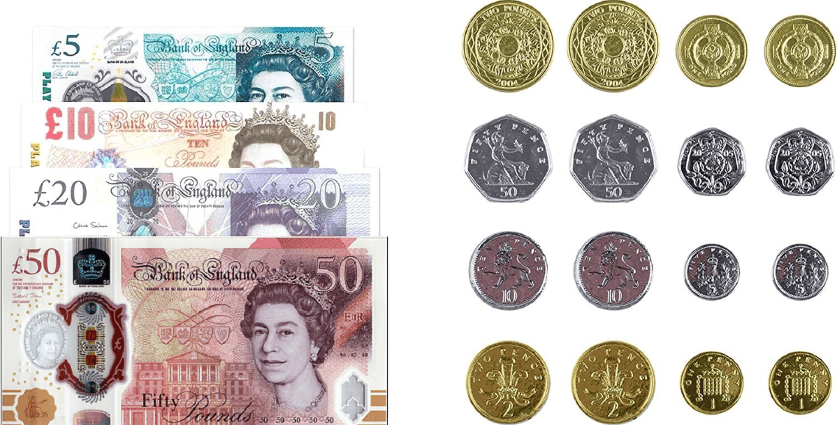 英镑纸币和硬币