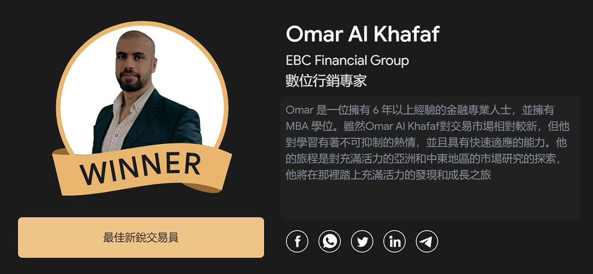 Omar Al Khafaf榮獲「最佳新銳交易者」獎