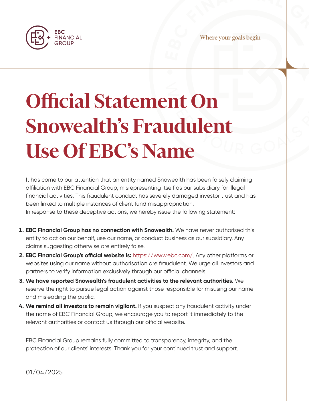 EBC Official Statement