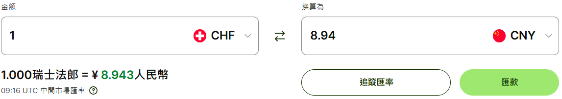 瑞士法郎兌換人民幣匯率