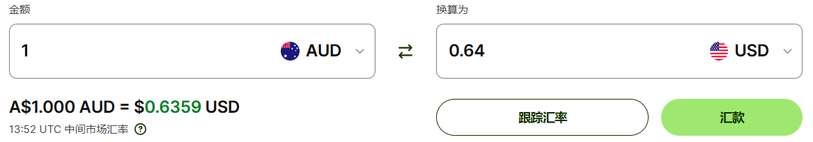 1澳元兑换美元实时汇率