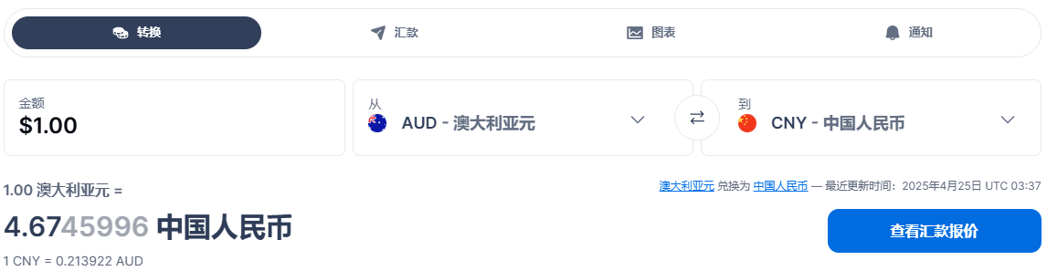 1澳元兑换人民币实时汇率