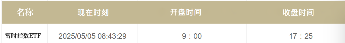 富时指数ETF交易时间