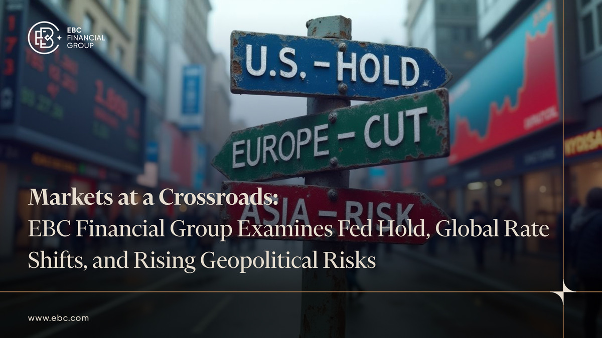 Directional signpost visualising central bank divergence across regions