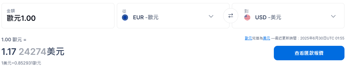 歐元兌美元即時匯率