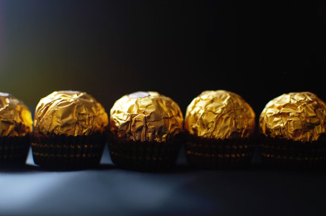 A Row of Ferrero Rocher Chocolates
