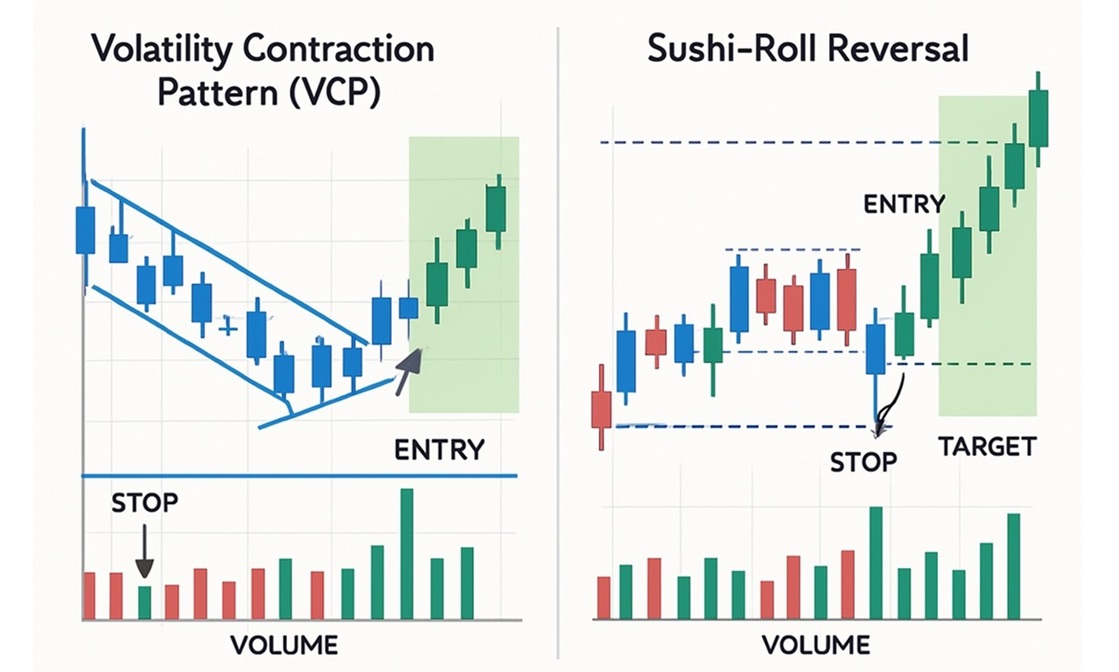Volatility Contraction Pattern (VCP) & Sushi-Roll Reversals