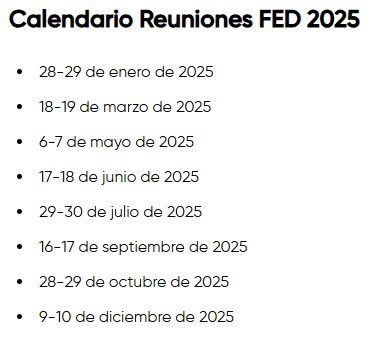 Calendario oficial de reuniones del FOMC para el año 2025