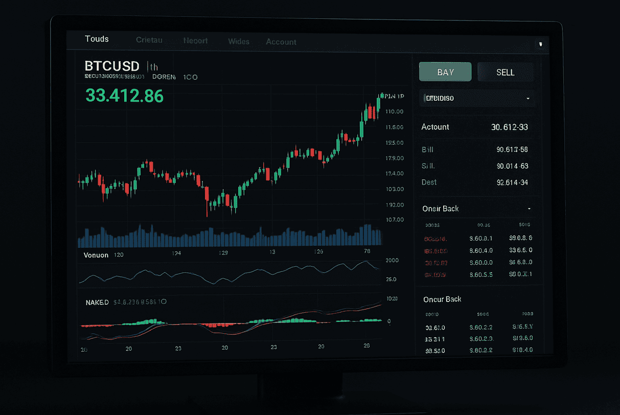 Gráfico en pantalla mostrando trading con CFD sobre criptomonedas