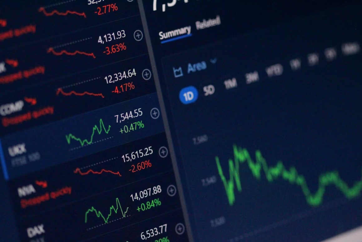 A Screen Displaying Stock Indexes and Trends