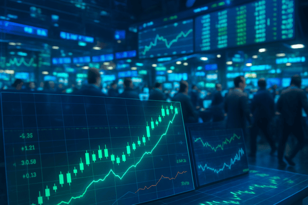 Representación del mercado de valores con gráficas y bolsa de valores