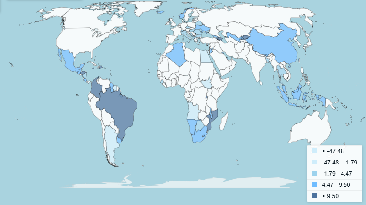 Mapa de las tasas de interés de algunos países alrededor del mundo en el último año