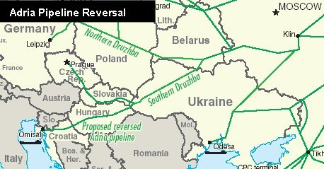 Mapa de la distribución del oleoducto Druzhba, el más largo del mundo