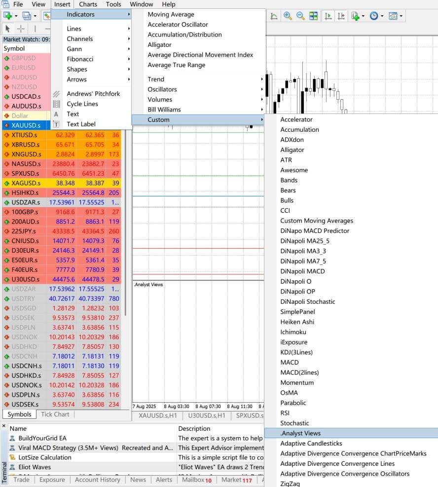 Tùy chọn Analyst Views trong Custom Indicators