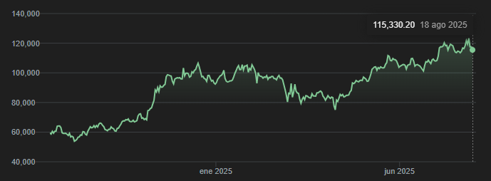 Gráfico del valor del Bitcoin en el último año