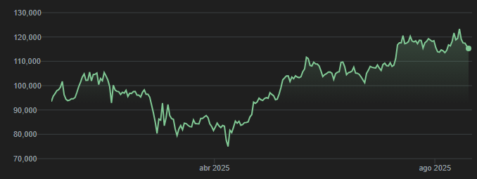Gráfico del valor del Bitcoin en lo que va del 2025