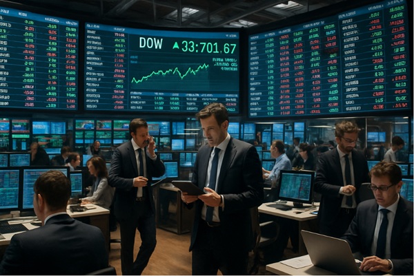 Interior de la bolsa de valores con pantallas mostrando cotizaciones del mercado bursátil