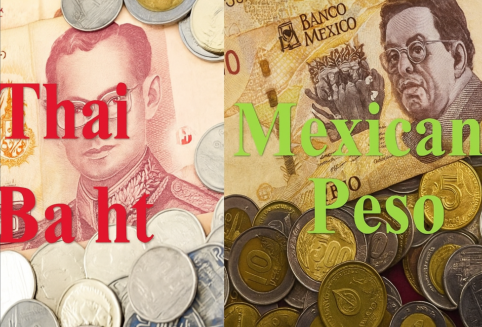 Baht tailandés y pesos mexicanos