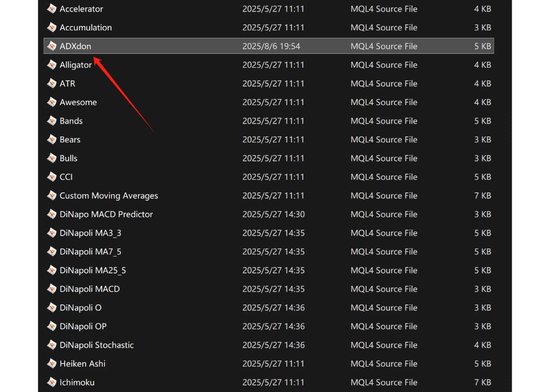 Double Click the ADXdon MT4 Indicator Plugin