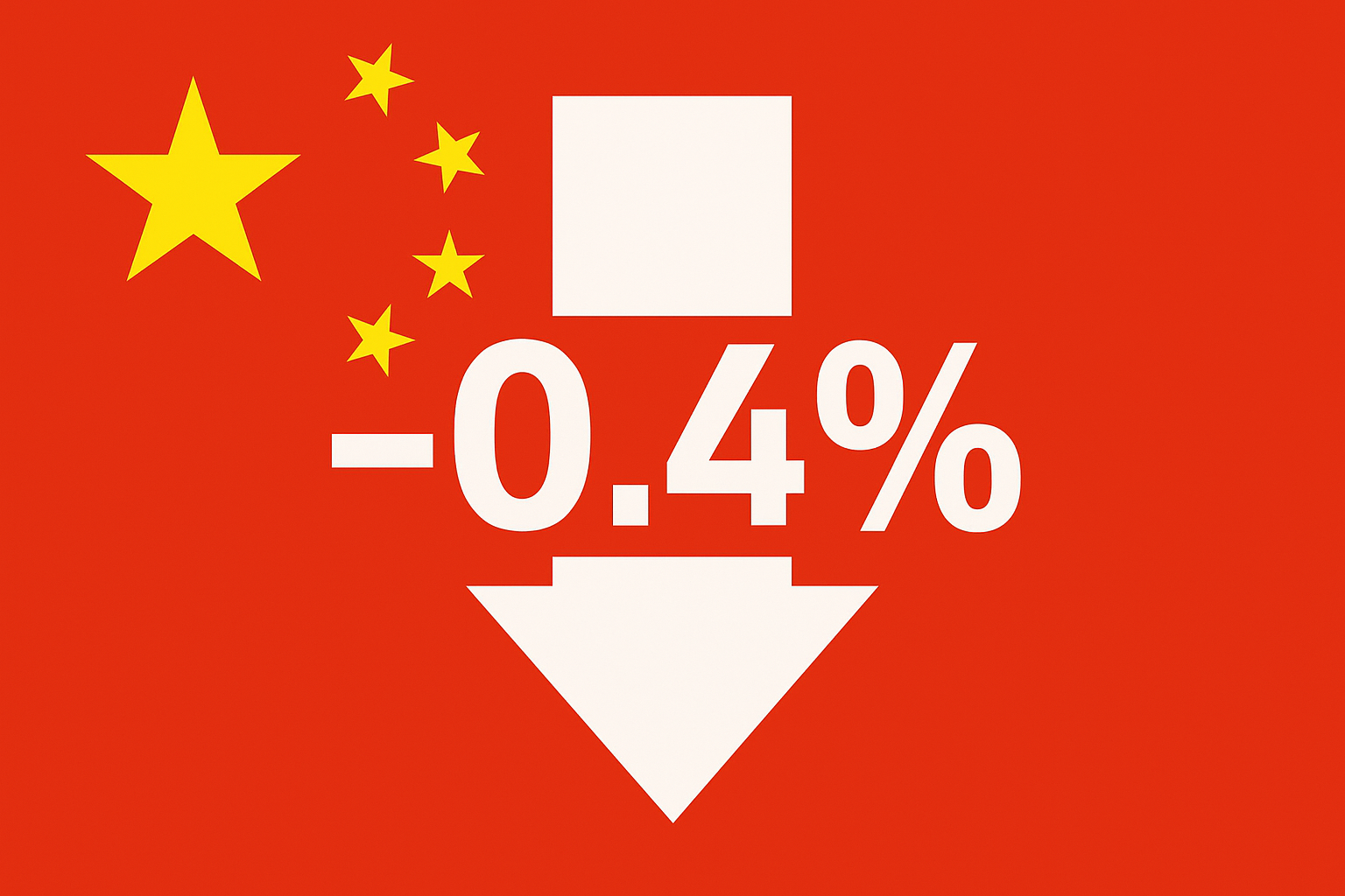 Chinese flag in the background showing that the CPI is down 0.4%