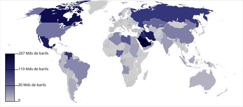 Mapa de los países con reservas de petróleo