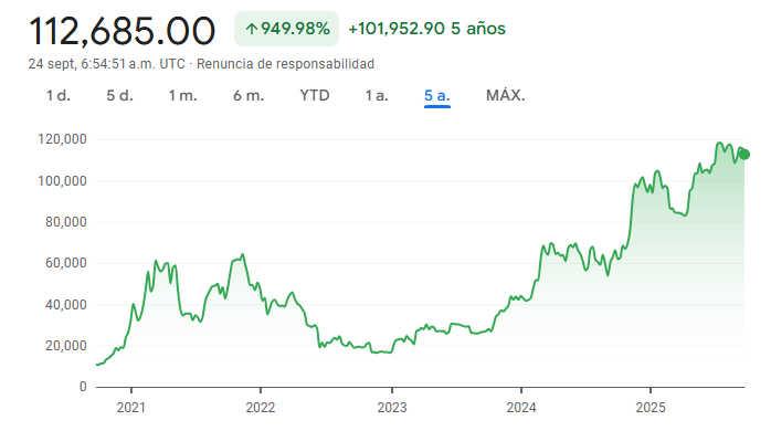 Gráfico del valor del Bitcoin en los últimos años
