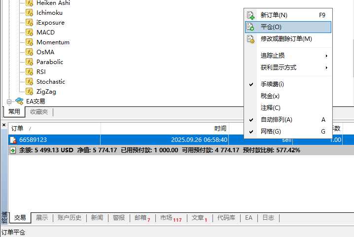 MT4市价单平仓