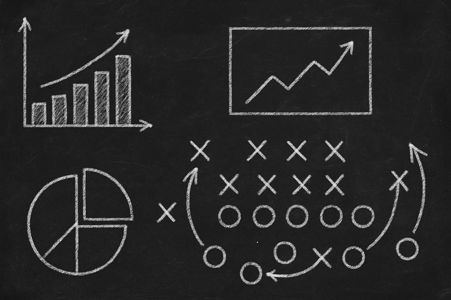 Illustration of a sports playbook with trading icons
