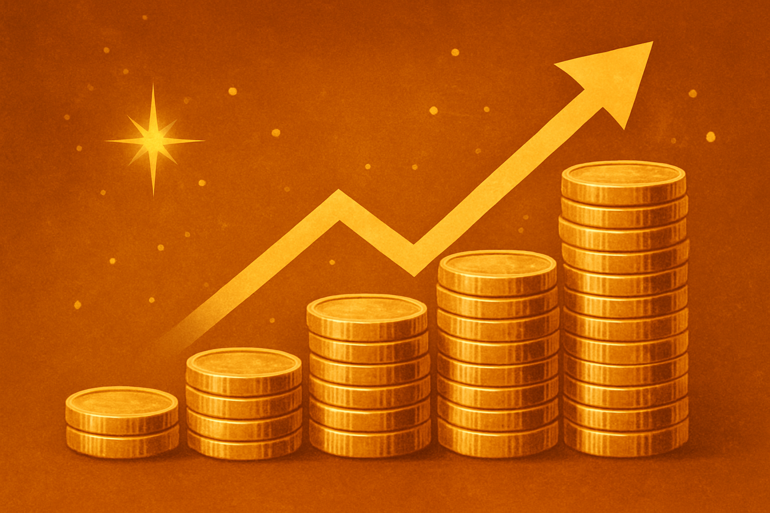 Illustration of gold coins resembling a chart going up