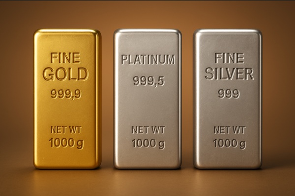 Lingotes de platino, plata y oro
