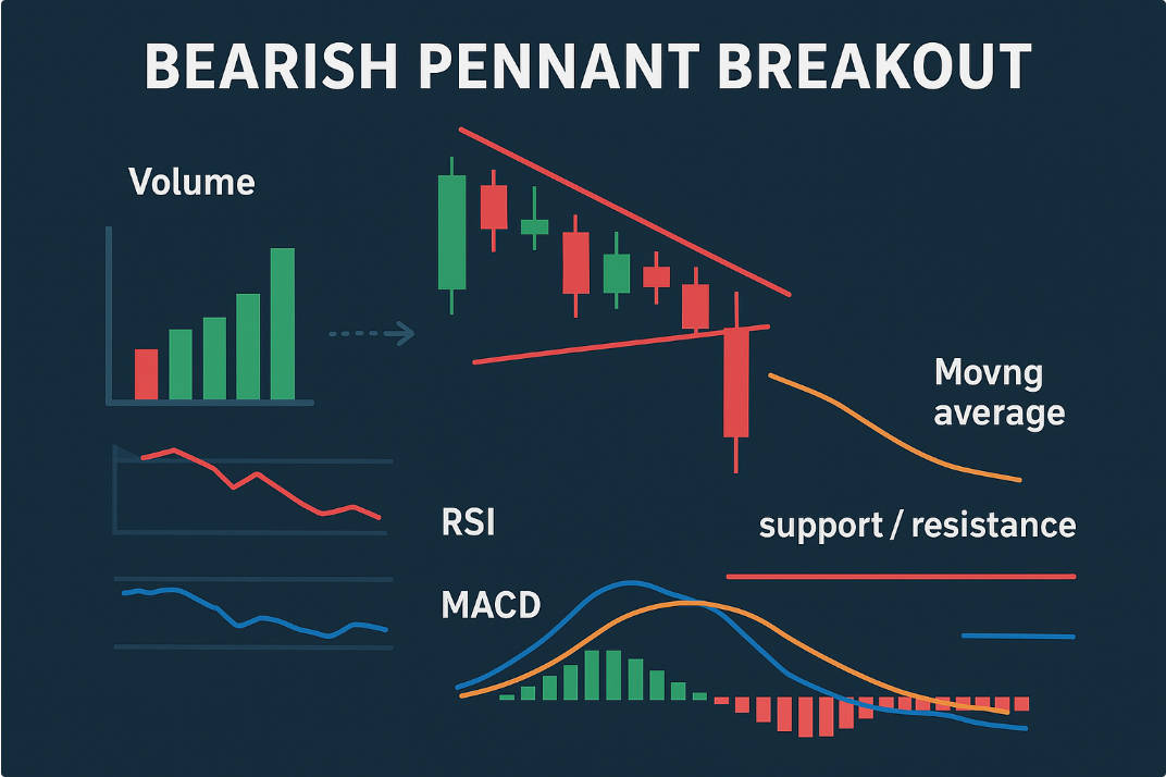 Use these tools to confirm a bearish pennant breakout