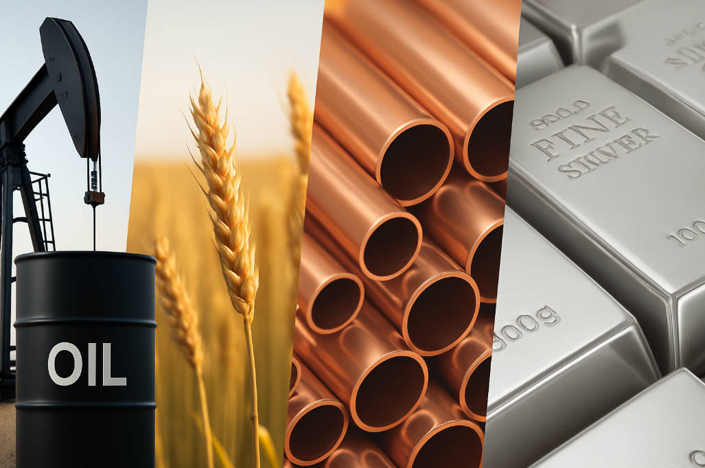 Common examples of commodities - crude oil, wheat, copper, silver