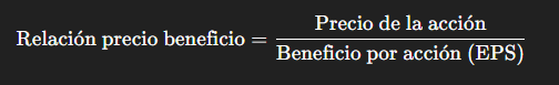 Fórmula para calcular la relación precio beneficio Fórmula para calcular la relación precio beneficio