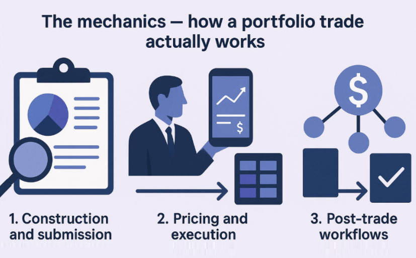 The mechanics — how a portfolio trade actually works