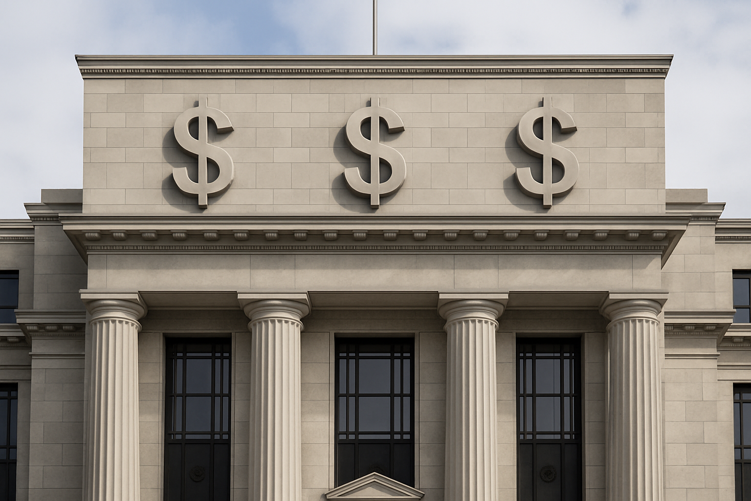 Illustration of US Fed building with Dollar signs on it