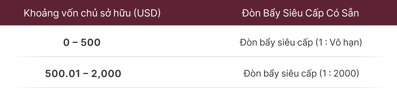 Bảng hiển thị mức đòn bẩy Bảng hiển thị mức đòn bẩy
