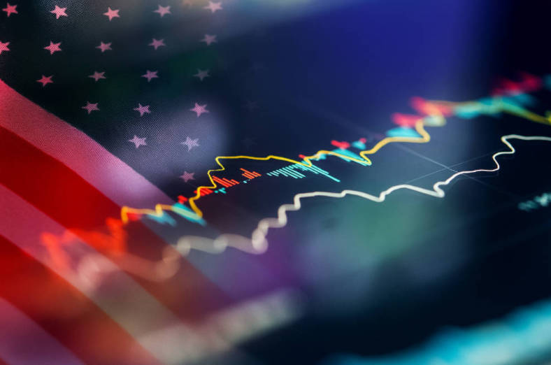 American Flag with Stock Trend American Flag with Stock Trend