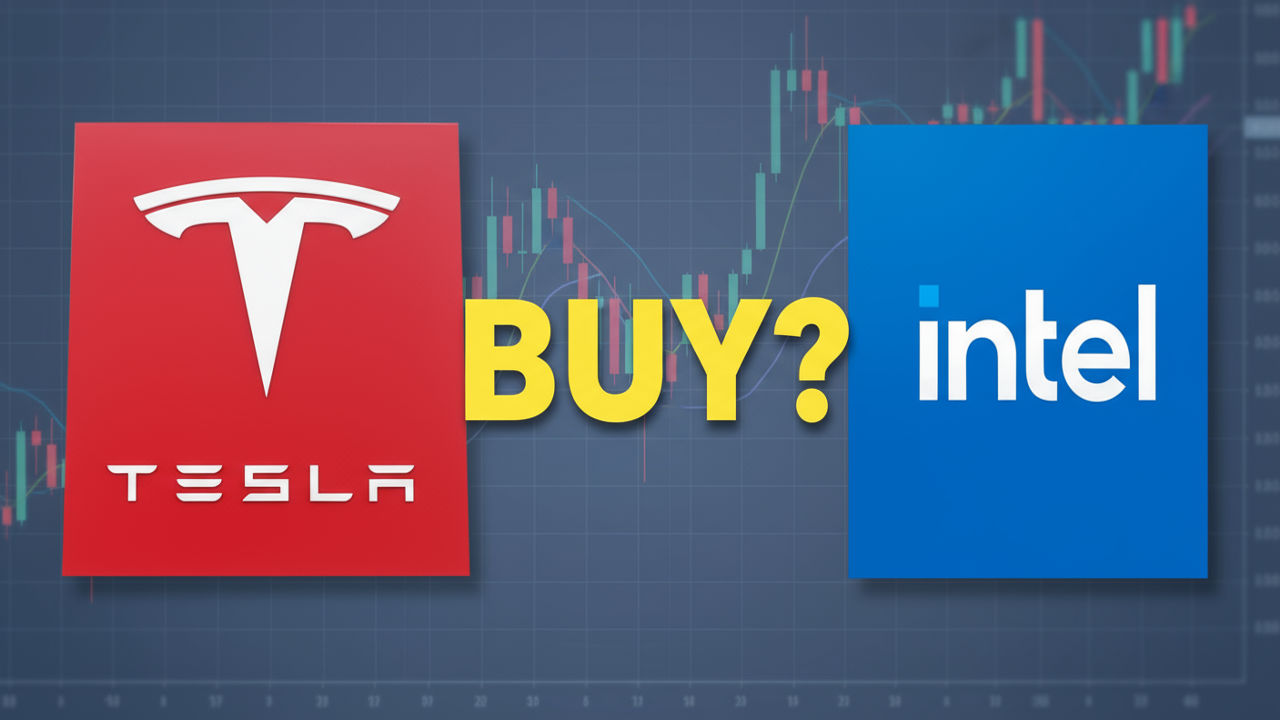Акции Tesla и акции Intel Tesla Stock and Intel Stock