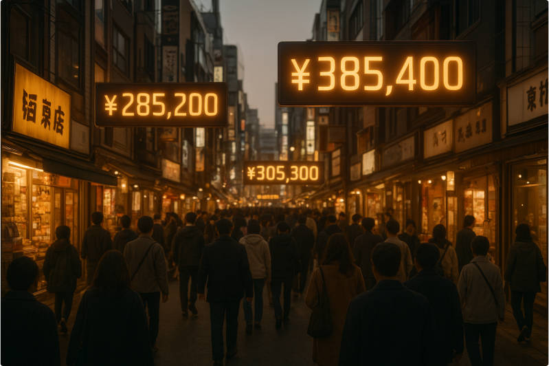 Tokyo street with digital price tags