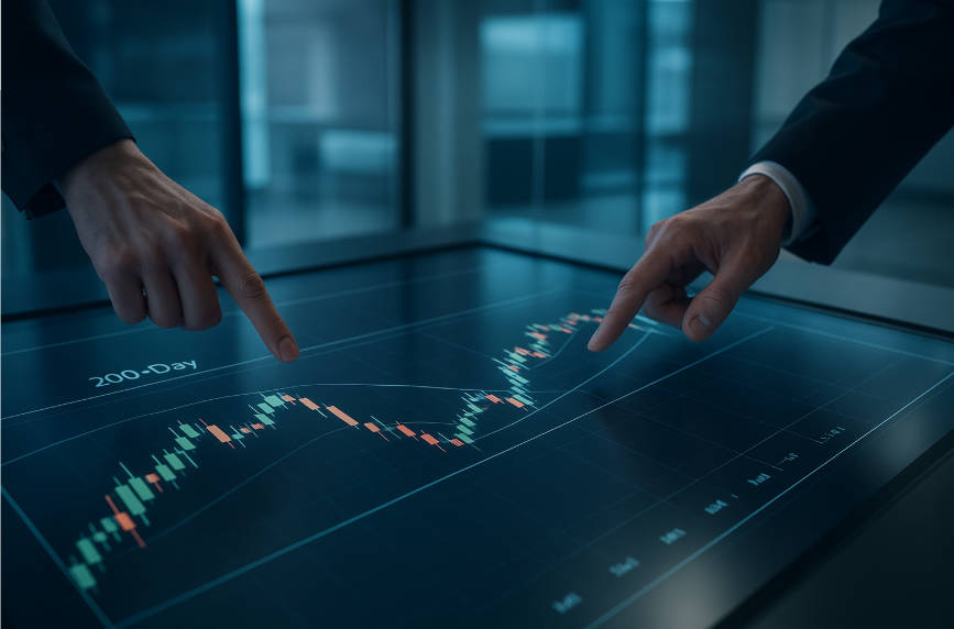 Two men are analysing a 200‑day moving average