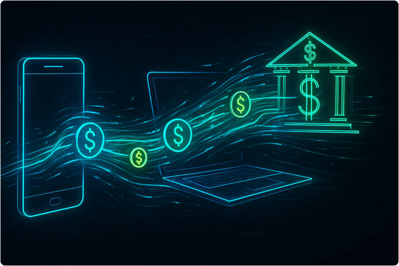 Money transferring digitally across devices Money transferring digitally across devices