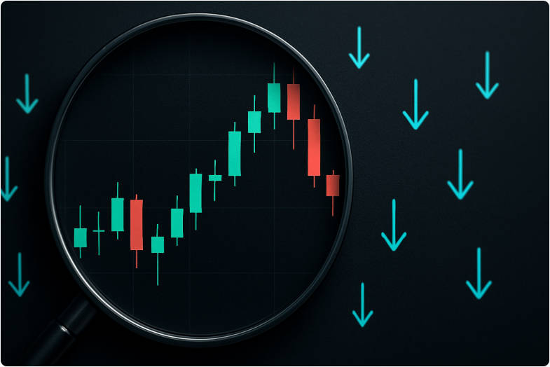 A magnified forex candlestick chart showing reduced cost friction