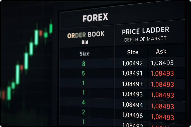 Close-up of forex order book and price ladder