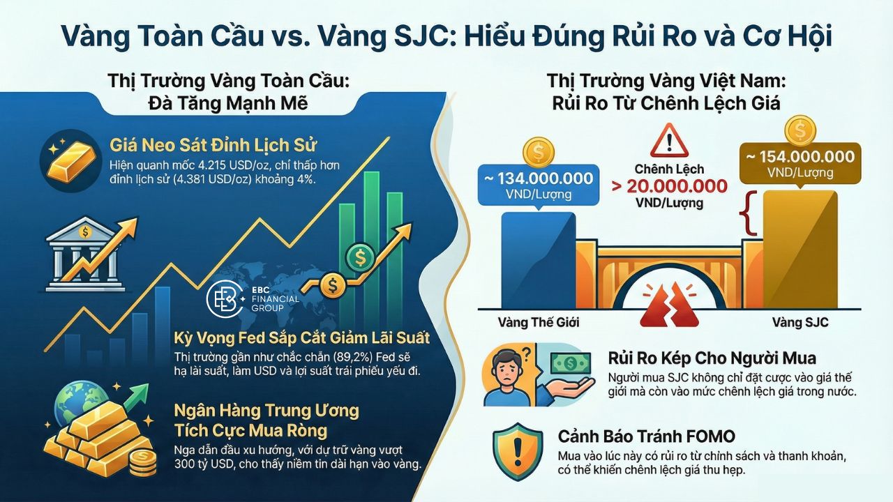 Vàng thế giới và vàng SJC