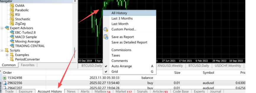 Find All History under the Account History option