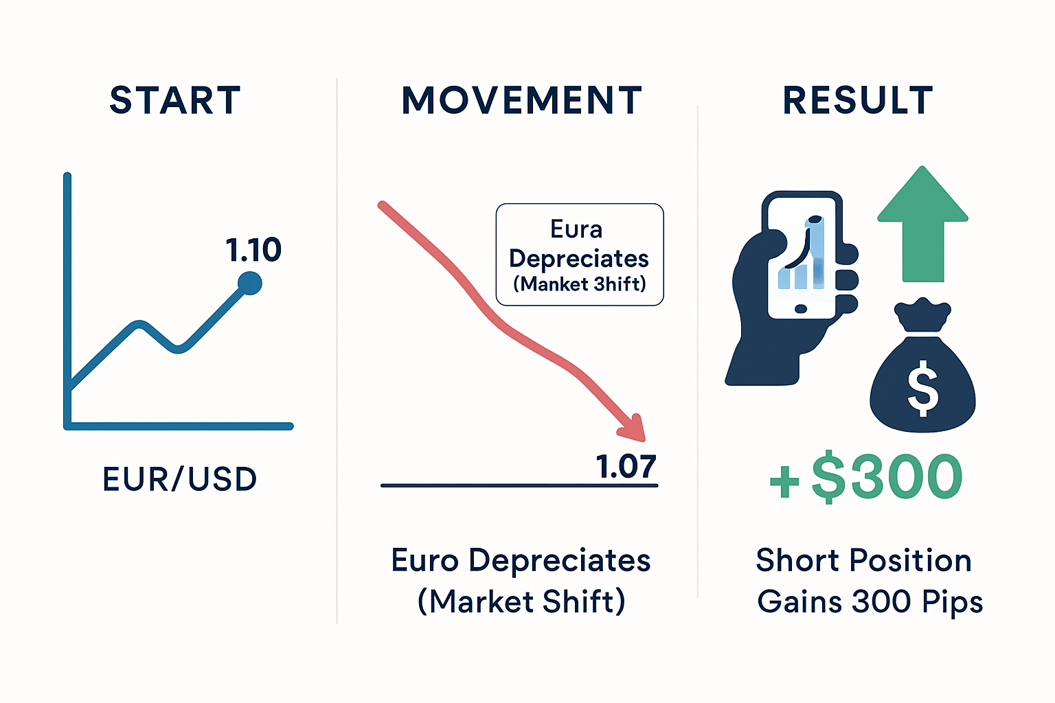 مثال على انخفاض قيمة زوج اليورو/الدولار الأمريكي Example Of EUR/USD Depreciation