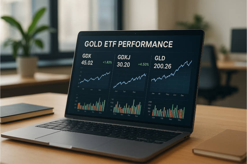Gold ETF performance on a laptop Gold ETF performance on a laptop