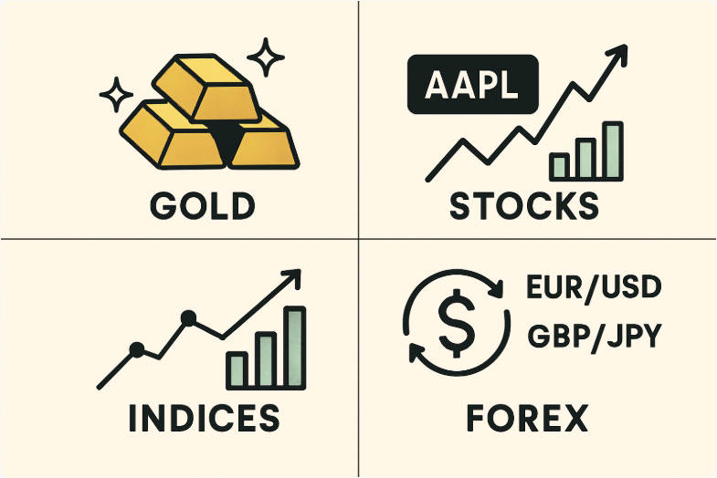 सोने की छड़ें, स्टॉक टिकर, सूचकांक चार्ट Gold bars, stock tickers, index charts
